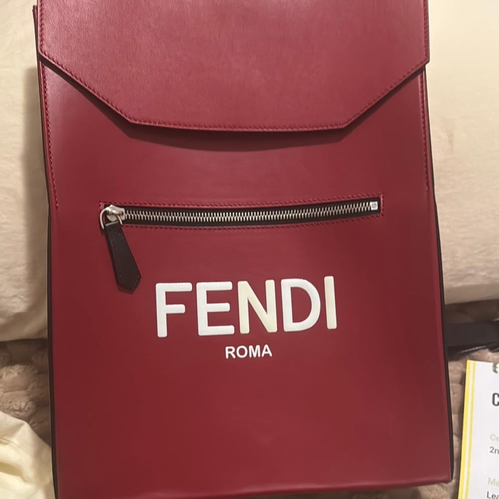 Fendi Red Backpack with Sleek Leather Finish